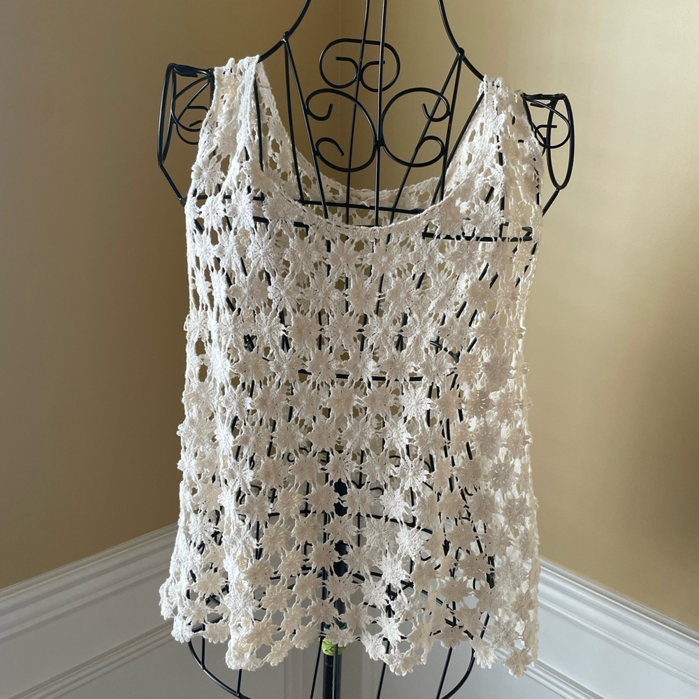 Cream Crochet Floral Tank
